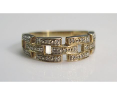 A 9ct Gold and Diamond Ring, size O.5, .1ct diamonds, CCM mark, 3.58g 