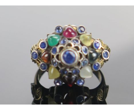 A 14K Gold and Multi Stone Set Dress Ring, size M.25, 8.53g 
