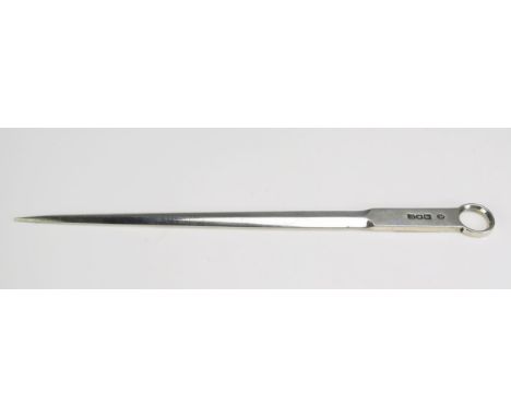 An Edward VII silver meat skewer, maker William Hutton &amp; Sons Ltd, London, 1902, 23cm long, 57gms, 1.83ozs 
