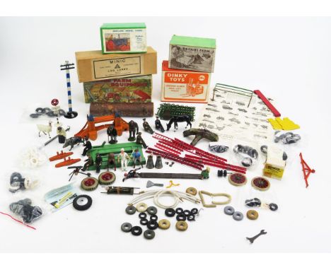 Collection of Empty Boxes, Figures, Accessories and Spare Parts including Triang Minic 75m Log Lorry box, Britains 127F Fords