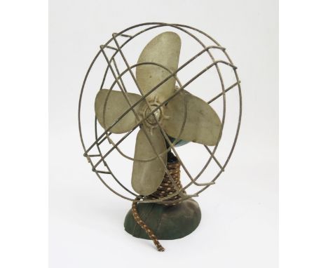 A 1950's Ergo electric fan, with alloy blades and green painted base. (sold as a collector's item only). 