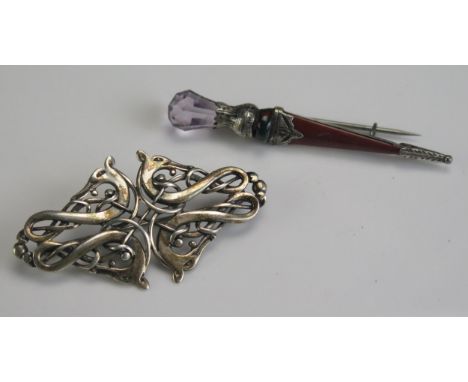 A Victorian Scottish Style 'Dirk' Brooch (Birmingham  1896) and a Celtic style silver brooch 