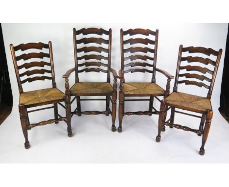 A Brights of Nettlebed Set of Four Ladder Back Rush Seated Chairs 