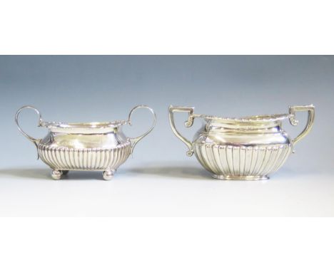 A Victorian silver sugar basin, maker James Deakin &amp; Sons, Chester, 1896, of barge-shaped  outline, with gadrooned border