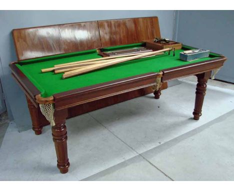 E J Riley Ltd, an early 20th century mahogany snooker dining table, quarter size,number A61090, slate bed, four turned and fl