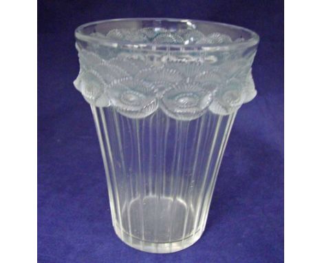 A Lalique glass vase, tapering circular form in the Poppy design, the body moulded in relief with a band of flowering poppies