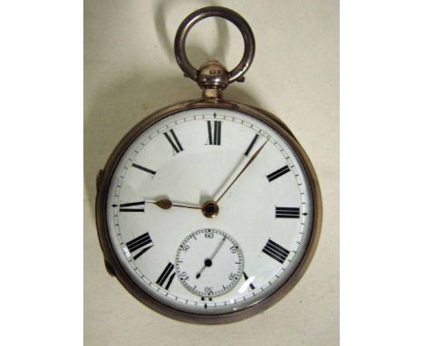 An early 20th century silver cased, open face pocket watch, white enamel dial with Roman numerals and subsidiary seconds dial