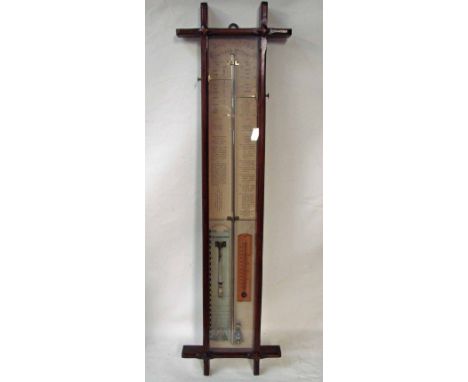 An oak cased Admiral Fitzroy Barometer with printed paper dial, mercury filled barometer, aneroid thermometer and atmosphere 