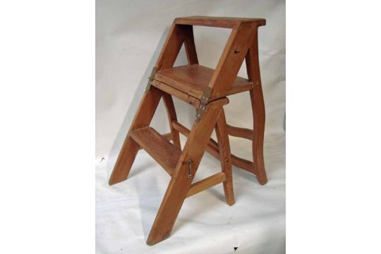 A 19th Century Pine Metamorphic Library Step Chair Ladder Back A 19th Century Pine Metamorphic Library Step Chair Ladder Back Hinged Solid Seat Three St