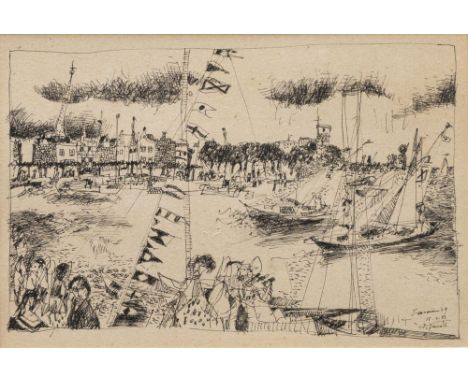 Horst Skodlerrak (Jugnaten/Memel 1920 - Travemünde 2001). Travemünde. 1957. Federzeichnung. 13 x 19,5 cm. R. u. sign. und dat