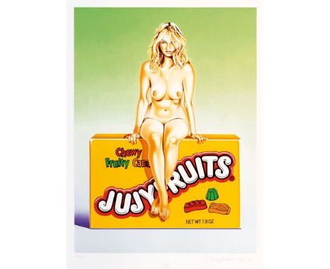 Mel Ramos (Sacramento/Kalifornien 1935 - Oakland 2018). Jujy Fruits. Farbsiebdruck. 80 x 57,5 cm. R. u. mit Bleistift sign. M