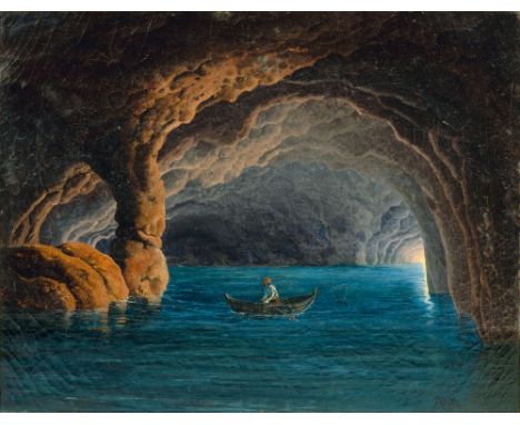 Anton Edvard Kieldrup (Hadersleben 1826 - 1869), zugeschrieben. Die Blaue Grotte. Öl/Lw. 37 x 46,5 cm. R. u. monogr. A(E?)K, 