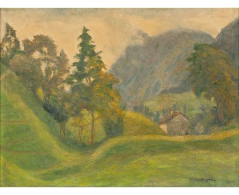 Otto Modersohn (Soest 1865 - Fischerhude 1943). Landschaft bei Unterjoch. Um 1927. Öl/Karton. 23 x 31,5 cm. R. u. sign. O. Mo