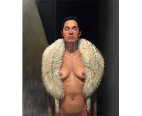 Aris Kalaizis (Leipzig 1966). Frau mit Pelz. 2014. Öl/Lw. 120 x 100 cm. Ungerahmt. R. u. sign. und dat. Kalaizis 2014, verso 