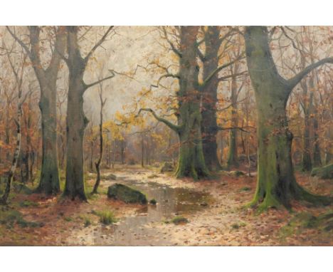 Walter Moras (Berlin 1856 - Berlin 1925). Bach im Wald. Öl/Lw. 80,5 x 120,5 cm. R. u. sign. W. Moras.   - Berliner Landschaft