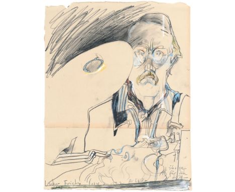 Horst Janssen (Hamburg 1929 - Hamburg 1995). Lieber Friely usw. 1979. Buntstift- und Bleistiftzeichnung, weiß gehöht. 47,5 x 