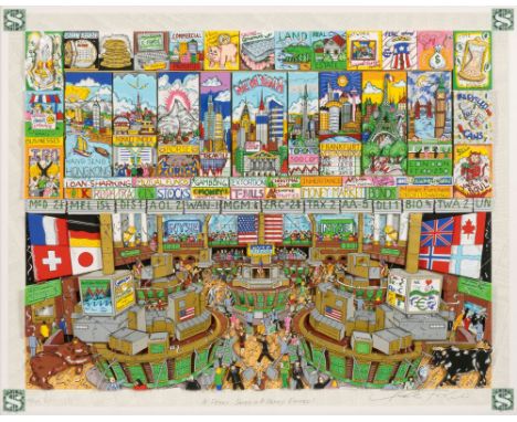 Charles Fazzino (New York 1955).  A Penny Saved is a Penny Earned. Farbsiebdruck in zwei Ebenen. 72 x 91,5 cm. R. u. mit Blei