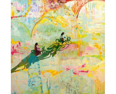 Eva Navarro (Madrid 1967). Building Bridges. 2022. Acryl/Lw. 150 x 150 cm. Ungerahmt. R. u. sign. Eva Navarro, verso betitelt