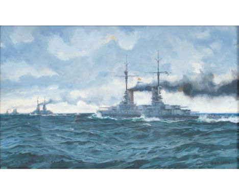 Claus Bergen (Stuttgart 1885 - Lenggries 1964). S.M.S König Albert. Gouache. 25 x 39,5 cm. R. u. sign. Claus Bergen, l. u. be