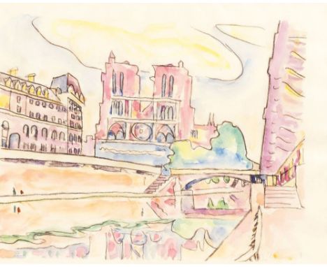 Ivo Hauptmann (Erkner 1886 - Hamburg 1973). Notre Dame in Paris. Aquarell. 35 x 43,5 cm. R. u. sign. Ivo Hauptmann, unter Pas