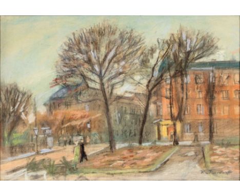 Konrad von Kardorff (Nieder-Wabnitz 1877 - Berlin 1945). Berliner Straßenszene. Pastell/Karton. 37 x 53,5 cm. R. sign. K. v. 