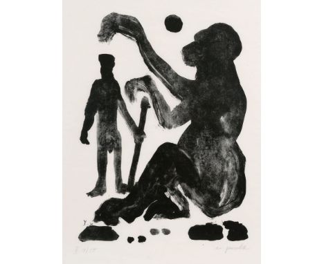 A. R. Penck (Dresden 1939 - Zürich 2017), eigentl. Ralf Winkler. Mann und Affe. Um 1985. Lithographie. 76,5 x 58 cm (Passepar