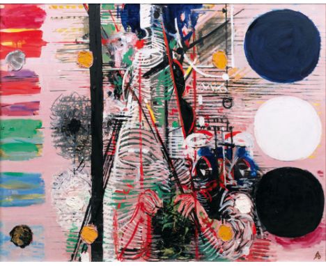 Karl Kluth (Halle/Saale 1898 - Hamburg 1972). Bildhauer mit Gerüst II. 1970. Öl/Hartfaser. 81 x 100,5 cm. R. u. monogr. und d