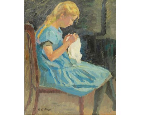 Ernst Eitner (Hamburg 1867 - Hamburg 1955). Maria, die Tochter des Künstlers. Um 1915. Öl/Karton. 39 x 31,5 cm. L. u. sign. E