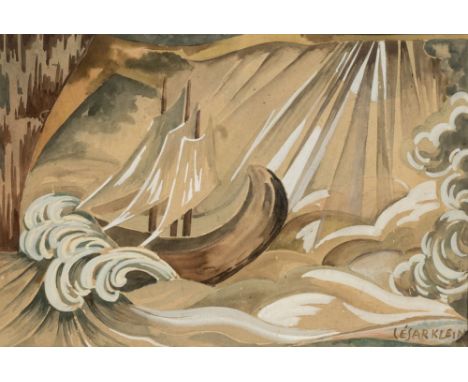 César Klein (Hamburg 1876 - Lübeck 1954). Schiff in den Wellen. Gouache, Aquarell und Bleistift/Karton. 27 x 40 cm. R. u. sig
