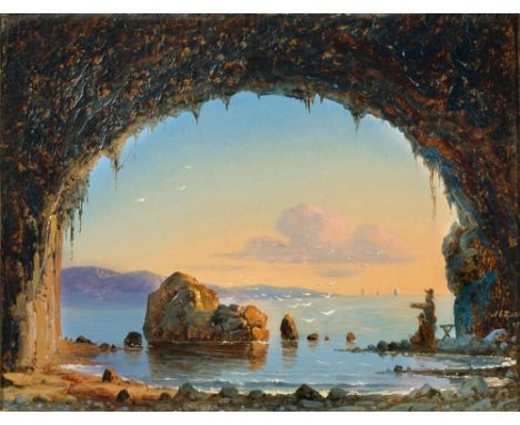 Anton Edvard Kieldrup (Hadersleben 1826 - Kopenhagen 1869). Den vaade Oven - Der nasse Ofen auf Bornholm. Öl/Karton. 21 x 27 