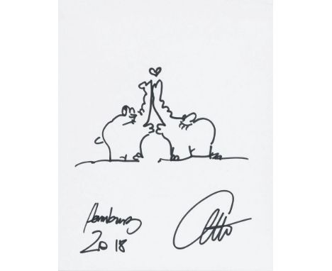 Otto Waalkes (Emden 1948). Ottifanten. 2018. Filzstift. 22,5 x 18 cm. R. u. sign. Otto und l. u. dat. Hamburg 2018, unter Gla