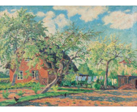 Ernst Eitner (Hamburg 1867 - Hamburg 1955). Frühling in Hummelsbüttel. Öl/Lw. 63,5 x 86 cm. L. u. sign. E. Eitner. Winziges L