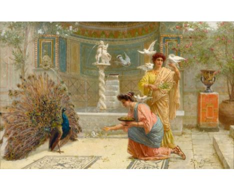 Ettore Forti (tätig vor 1880 - nach 1920). Ein prächtiger Pfau. Öl/Lw. 49,5 x 78 cm. R. u. sign. E. Forti Roma. Min. Retusche
