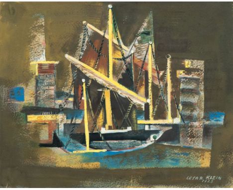 César Klein (Hamburg 1876 - Lübeck 1954). Studie für ein Bühnenbild. 1928. Gouache/Papier. 25,5 x 31,5 cm. R. u. sign. und da