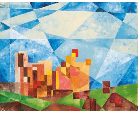 Thilo Maatsch (Braunschweig 1900 - Königslutter 1983). Kristalline Landschaft. 1973. Öl/Lw. 58,5 x 74 cm. Verso sign. und dat
