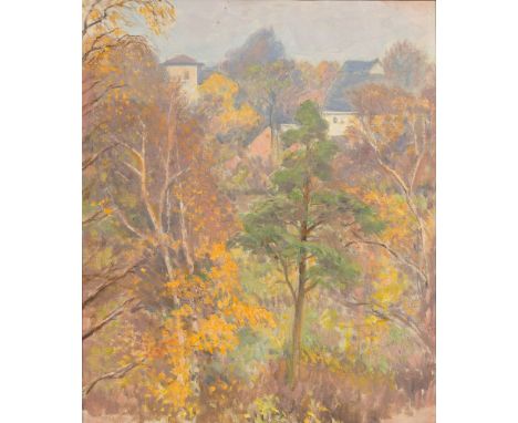 Paul Kayser (Hamburg 1869 - Donaueschingen 1942). Herbstliche Bäume in Blankenese. Öl/Lw./Hartfaser. 49 x 40 cm. Verso Etiket