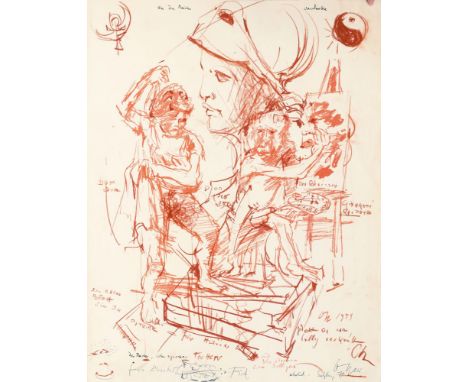 Oskar Kokoschka (Pöchlarn 1886 - Montreux 1980), in Zusammenarbeit mit Rolf Christiansen. Action Painter. 1971. Rötel über Li