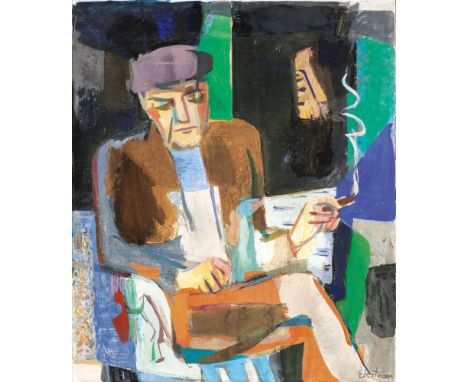 Erich Hartmann (Elberfeld 1886 - Hamburg 1974). Raucher. 1955. Tempera/Hartfaser. 104,5 x 90 cm. R. u. sign. E. Hartmann, ver