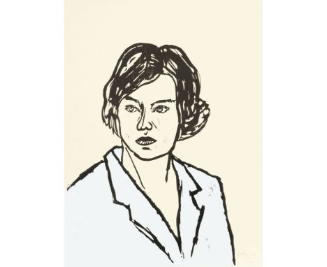 Stephan Balkenhol (Fritzlar 1957). Frau in weißer Bluse. 2004. Holzschnitt. 76 x 56 cm. R. u. sign. und dat. Balkenhol 04, un