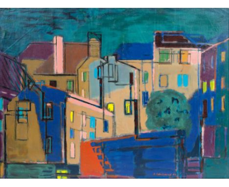 Irma Weiland (Hamburg 1908 - Hamburg 2004). Hamburg. 1954. Öl/Lw. 59 x 79 cm. R. u. sign. und dat. I. Weiland 54. Min. Farbab