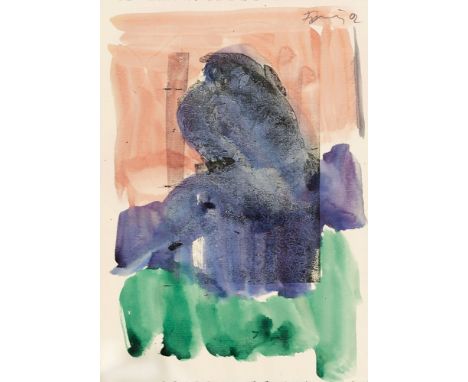 Günther Förg (Füssen 1952 - Freiburg i. Br. 2013). Skulptur in Blau. 2002. Aquarell und Siebdruck. 29,5 x 21 cm. Ungerahmt. R