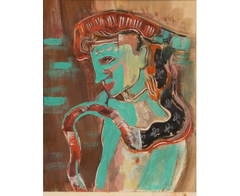 César Klein (Hamburg 1876 - Lübeck 1954). Frau mit Hut. Gouache/Papier. 22,5 x 17,5 cm. Unter Passepartout und Glas gerahmt, 