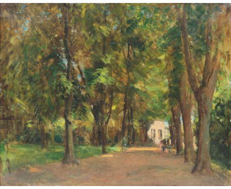 Ulrich Hübner (Berlin 1872 - Neubabelsberg 1932). Travemünde, Zippelpark-Allee mit weißem Haus. 1908. Öl/Lw. 80 x 100 cm. L. 