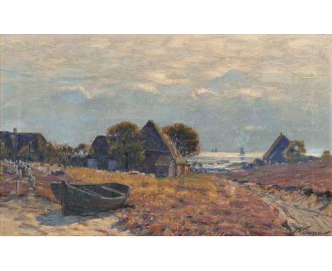 Franz Korwan (Heinebach 1865 - Noé 1942). Abend an der Küste. Öl/Lw. 42 x 68 cm. R. u. sign. F. Korwan.   - Landschafts- und 
