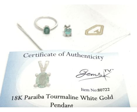 18 carat white gold Paraiba Tourmaline pendant and a silver ring. With Certificate. Postage category A. NO RESERVE