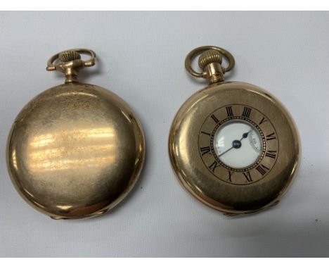 A Vintage Gold plated Half Hunter Waltham pocket watch together with a full Hunter Elgin Gold plated pocket watch. (A)