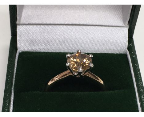 Certificated 18ct rose and white gold 6 claw set RBC diamond solitaire ring, boxed. Fancy orangish brown diamond 1.82ct. Cert