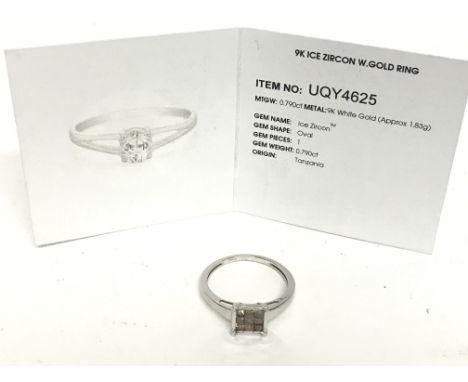 A 9 carat white gold Ice Zircon ring, size Q. Total weight 2.1g, postage category A. NO RESERVE