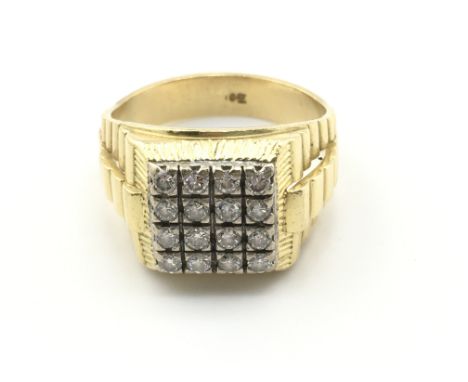 A 9ct gold gents ring set with diamonds. Approximately Z +9 and 20.93g Postage A