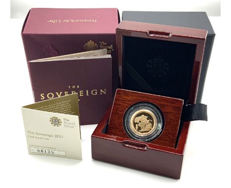 2017 UK Full Sovereign Proof Gold Coin features Benedetto Pistrucci's famous St George and the Dragon design, as featured on 